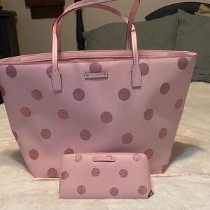 Kate Spade Pink and Glitter Pink Polka Dot Tote and Wallet